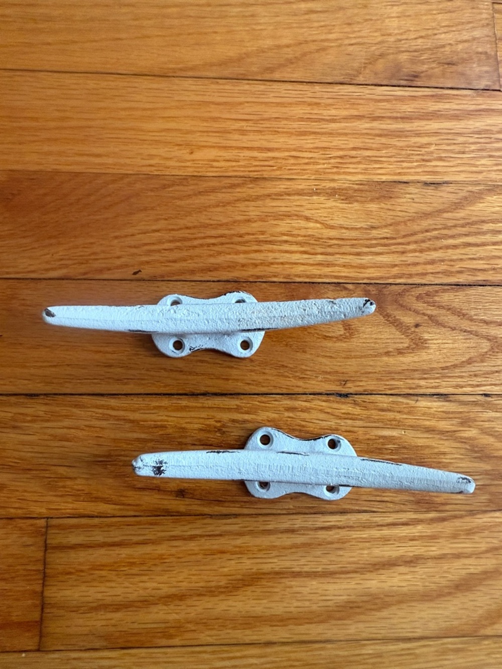 Pair of White Cast Iron Boat Cleats - Decorative Nautical Hardware